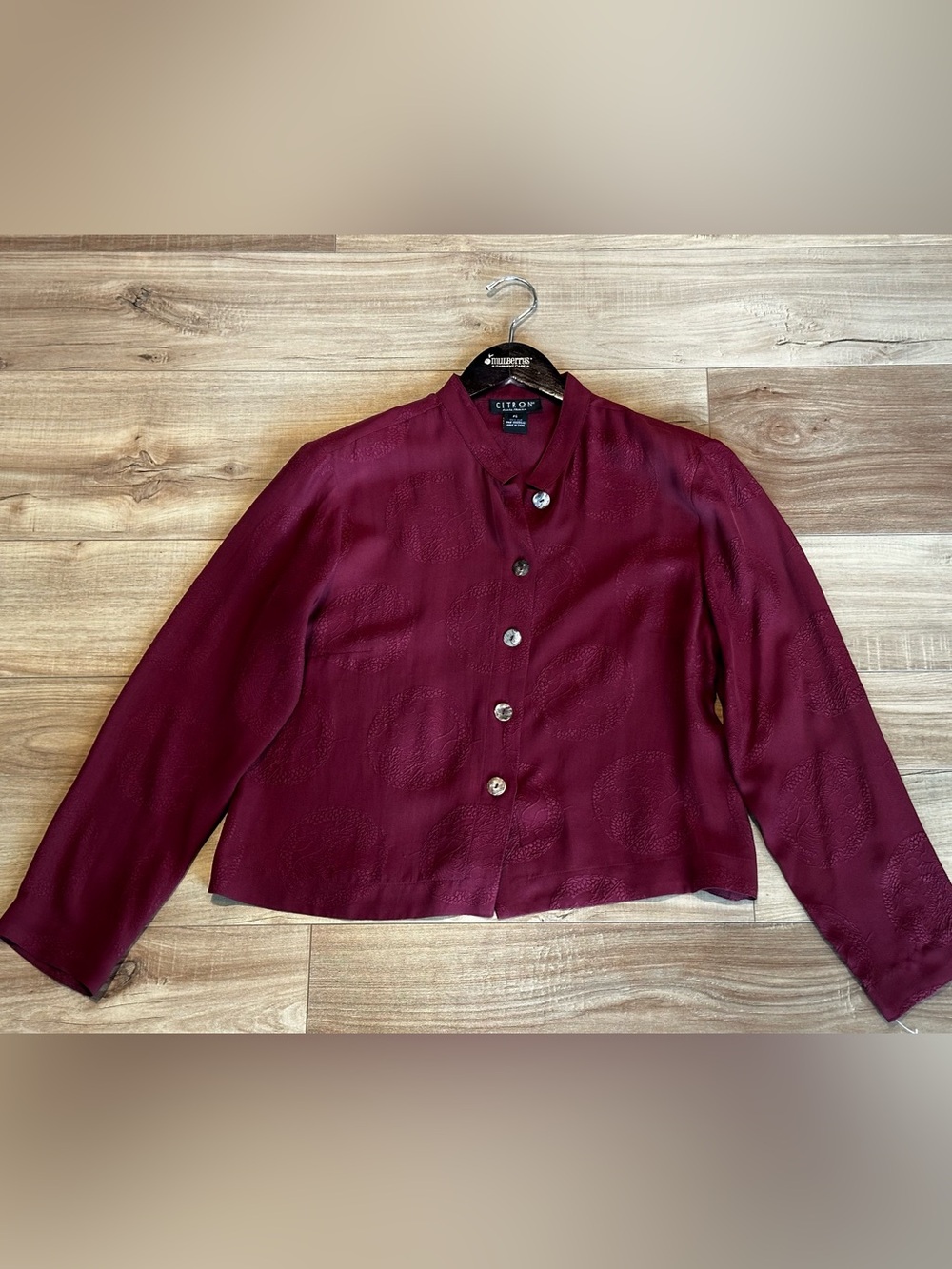 Citron Silk Asian-Style Blouse in Deep Burgundy